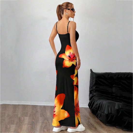 Cross-border sexy halter print dress elegant long dress Платье длинное