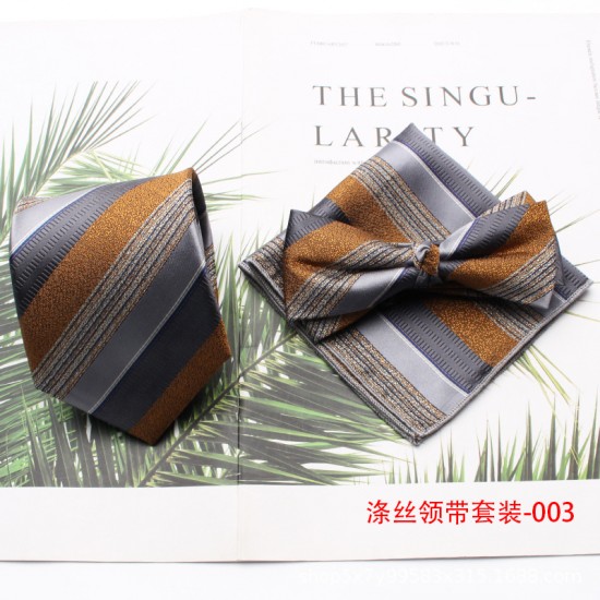 Shengzhou factory wholesale new three-piece polyester silk tie and bow tie with handkerchief for men's business fashion tie sets.