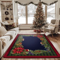 TEMU cross-border Christmas-style carpet for the living room, durable and stain-resistant, coffee table rug, bedroom, non-slip cooling rug.