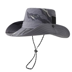 Spring/Summer men's wide-brimmed fishing hat, camouflage bucket hat, outdoor hiking sun visor with mesh sun protection.