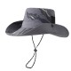 Spring/Summer men's wide-brimmed fishing hat, camouflage bucket hat, outdoor hiking sun visor with mesh sun protection.