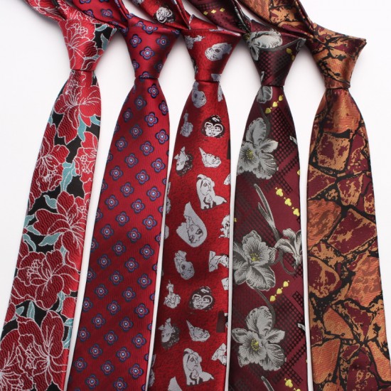 Polyester business suit ties, jacquard red series, 7cm ties, bulk, tie manufacturer, and wholesale.