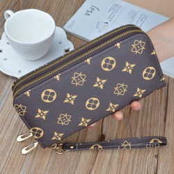 New women's wallet - long style hand-held bag, fashionable and checkered large capacity double-layer money clip, no change money bag.
