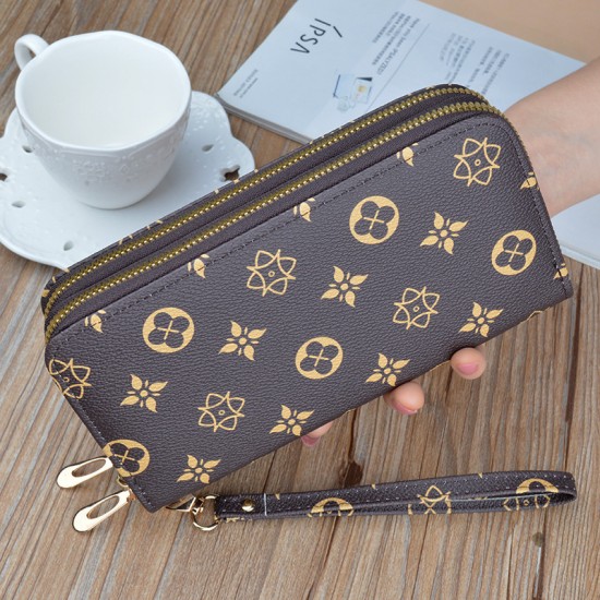 New women's wallet - long style hand-held bag, fashionable and checkered large capacity double-layer money clip, no change money bag.