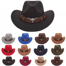 Cross-border Golog Tibetan hat, western cowboy hat, bull head accessory, felt hat, ethnic style curled brim jazz hat