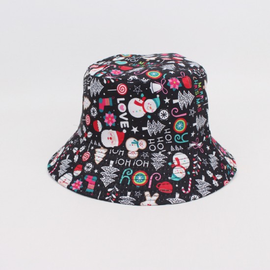 Overseas Christmas-themed bucket hat, elk and snowflake digital print sun hat, reversible sun hat.
