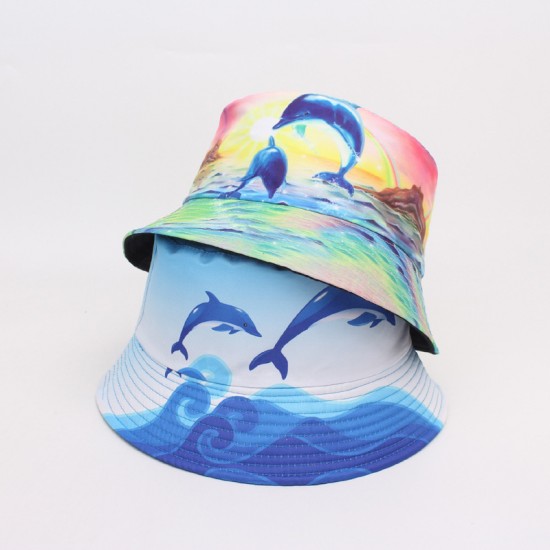 Spring and summer cap, whale digital print sun hat, reversible outdoor sun visor, student couple's hat