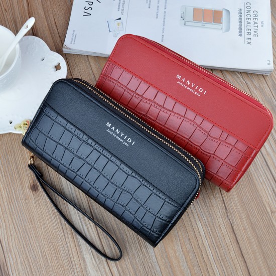New women's wallet - long style double zipper hand-held bag, fashionable and Japanese style, large capacity folding soft leather case, small wallet.