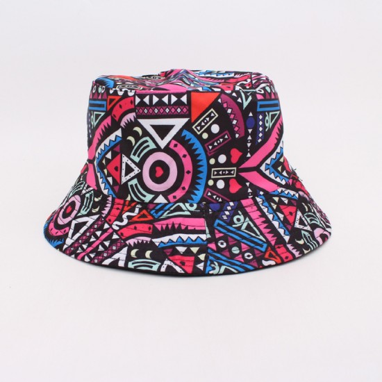 Overseas printed bucket hat, European and American triangle graffiti bucket hat, men's and women's outdoor sun visor, reversible sun hat