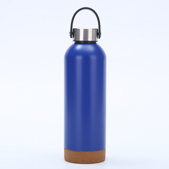 New large-capacity cork-bottomed outdoor sports water bottle, portable handle thermos with bamboo lid, cycling bottle