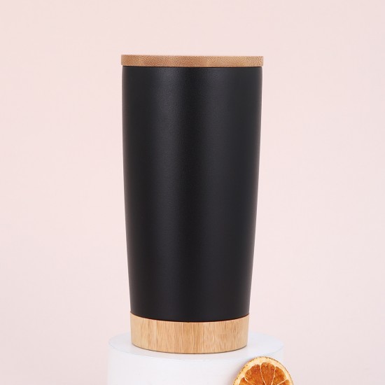New bamboo-wood bottom 2 0oz car mug, 304 stainless steel coffee mug with wood grain lid, double-walled vacuum insulated office tumbler