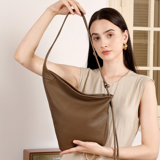 Autumn new genuine leather lazy dumpling bags, niche asymmetrical design, minimalist knotted horn bags, single-shoulder crossbody women's bags Autumn new genuine leather lazy dumpling bags, niche asymmetrical design, minimalist knotted horn bags, single-shoulder crossbody women's bags