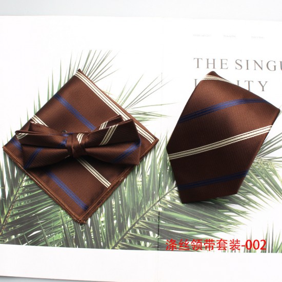 New brown polyester gentleman's fashionable casual men's tie, bow tie with handkerchief, ready for wholesale. New brown polyester gentleman's fashionable casual men's tie, bow tie with handkerchief, ready for wholesale.