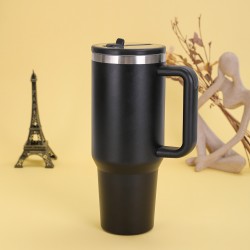 Cross-border 40oz second-generation car mug, 304 stainless steel double-layer vacuum insulated mug with foldable straw handle