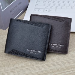New men's wallet - short style wallet, multi-card slot men's youth fashionable simple wallet, thin style embossed horizontal style soft leather wallet