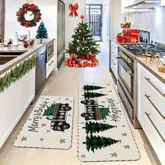 Cross-border TEMU labeled Christmas long kitchen mat, absorbent, stain-resistant, non-slip set, doormat.