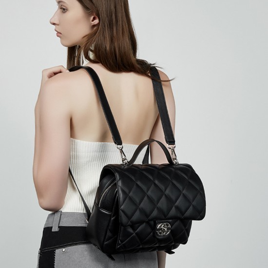 New Genuine Leather Chanel-Style High-End Diamond-Patterned Backpack for Women, Large Capacity, Exquisite, Versatile Travel Backpack for Commuters