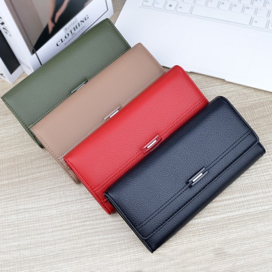 New women's wallet - long style soft leather case, fashionable and Japanese style, double zipper, large capacity double-layer money clip, no change money bag.