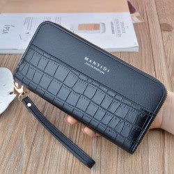 New style wallet - long length, double zipper, large capacity handbag, fashionable color clash lychee pattern double-layer money clip, mobile phone bag