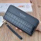New style wallet - long length, double zipper, large capacity handbag, fashionable color clash lychee pattern double-layer money clip, mobile phone bag