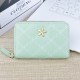 New women's card case - short style, zipper card case, student, mini portable card holder, checkered pattern, soft leather case, small purse