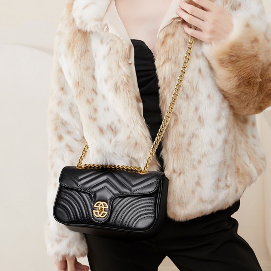 Top-layer cowhide small perfume bag, niche high-end genuine leather women's bag, 2025 new style heart diamond chain bag