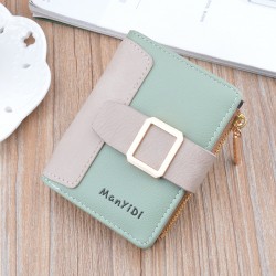 Wallet - women's short style, money clip, female student, Japanese/ Korean style, smooth finish, mini small leather case with zipper, hand-held, fashionable, mixed color card case New men's wallet - long style men's purse - men's vertical style fashionabl