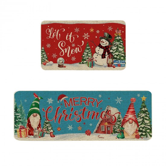 Cross-border TEMU Christmas long kitchen mats, non-slip, stain-resistant, easy-care, two-piece set, in stock.