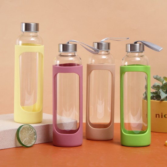 New simple solid-color glass mugs, single-walled silicone sleeves, portable portable student couple mugs, wholesale