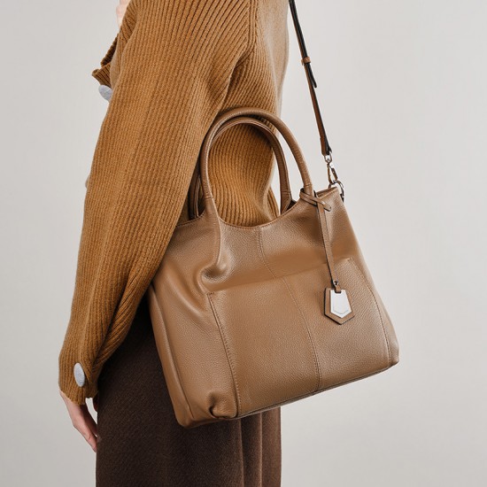 2025 new spring/summer new genuine leather women's single-shoulder bag, large-capacity tote bag, crossbody bag for middle-aged mothers