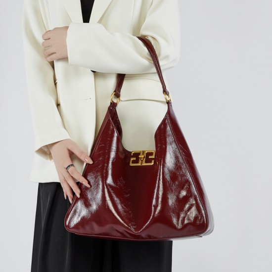 Top-grain cowhide underarm bag, hobo bag, high-end, used, large-capacity tote bag.
