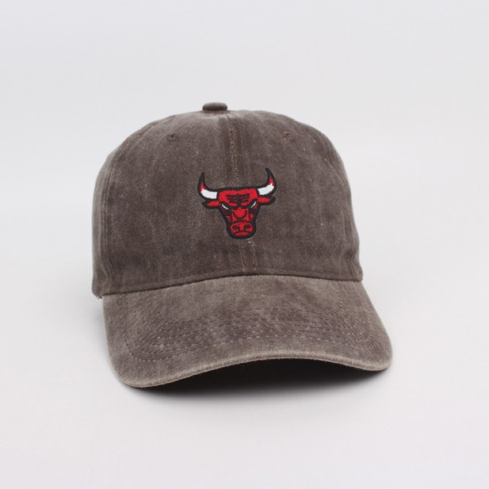 Women's baseball cap, washed and distressed coated cap, bull head embroidered sun hat, outdoor hiking sun hat for men