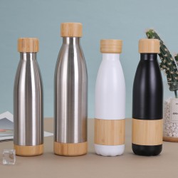 New cross-border bamboo-bottomed cola bottle, stylish and simple, 304 stainless steel vacuum insulated tumbler, bamboo lid, outdoor portable straw cup