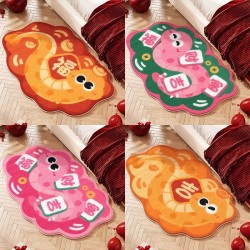 Year of the Snake bedside rug, bedroom, Spring Festival decoration, cartoon-style plush non-slip strip floor mat.