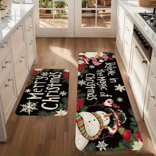 Cross-border TEMU labeled Christmas long kitchen mat, absorbent, stain-resistant, non-slip set, doormat.