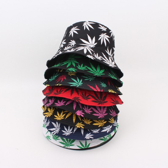 Reversible bucket hat, fashionable leaf print bucket hat, Korean style, versatile couple's sun hat, men's sun hat.