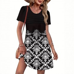 Spring and summer cross-border European and American new style Amazon women's wear positioned print geometric pattern fashion dress for women 2025