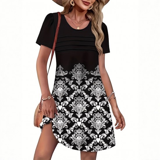 Spring and summer cross-border European and American new style Amazon women's wear positioned print geometric pattern fashion dress for women 2025