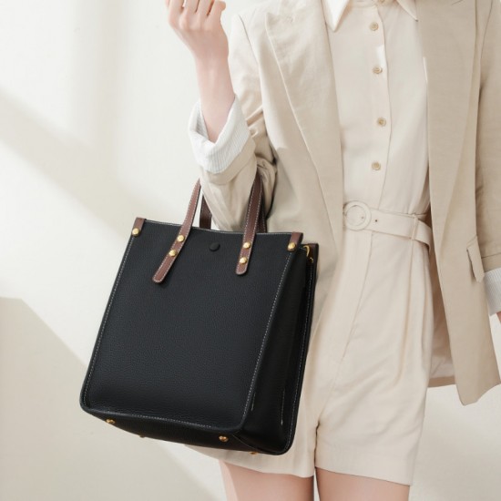 Fashionable genuine leather vertical tote bags Top-grain cowhide commuter shoulder bag, briefcase, soft leather crossbody bag for women