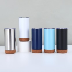 Cross-border oak cork-bottomed double-walled 16oz vacuum car mug, 304 stainless steel insulated coffee mug