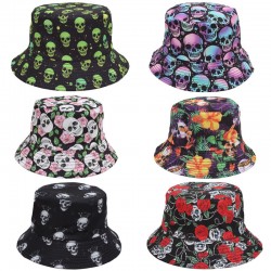 Overseas reversible bucket hat, skull pattern bucket hat, flower graffiti sun protection hat, foldable sun hat