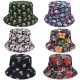 Overseas reversible bucket hat, skull pattern bucket hat, flower graffiti sun protection hat, foldable sun hat