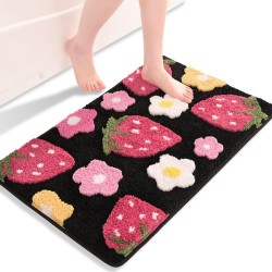 Simple strawberry faux cashmere bathroom entrance decorative carpet, absorbent bathroom non-slip mat, entrance doormat in stock.