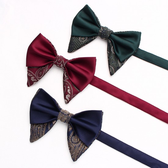 Leier solid-color men's double-layered ox-horn bow ties, in stock, polyester jacquard casual wedding neckties.