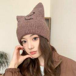 Winter and Autumn Knitted Bowknot Hat Thick Woolen Hat with Cute Cat Ears Warm Hat for Cold Weather Fall and Winter Trendy Hat