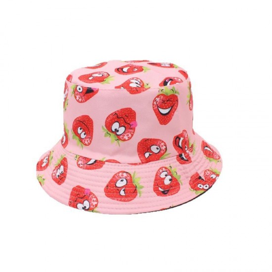 European and American creative strawberry print bucket hats for spring and summer outdoor leisure and sun protection, reversible hats European and American creative strawberry print bucket hats for spring and summer outdoor leisure and sun protection, reversible hats