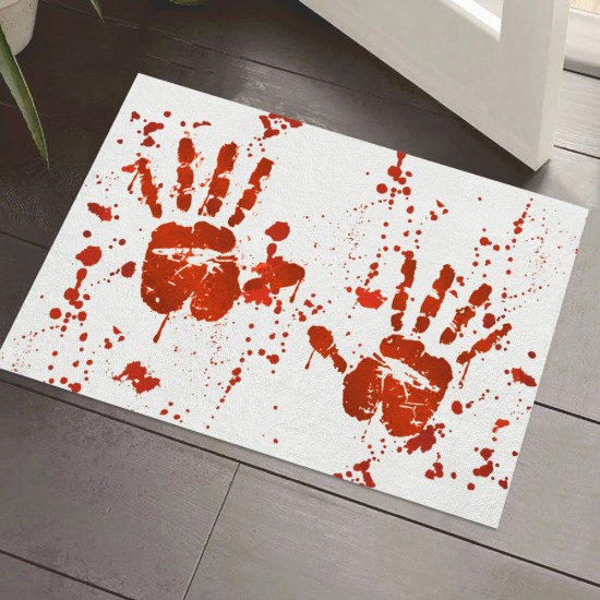 Factory direct cross-border Halloween bloody footprint crystal velvet floor mat, stain-resistant, wear-resistant doormat for bathroom. Slip mats