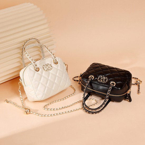 25 summer small Chanel diamond-patterned handbag Premium top-grain leather diamond-patterned chain bowling bag crossbody bag