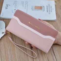 New wallet - women's long style wallet, double zipper large capacity handbag, fashionable patchwork lotus pattern double-layer wallet, mobile phone bag