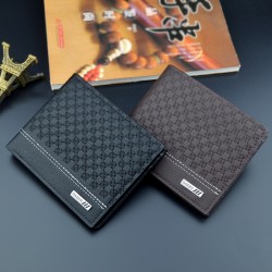 New style men's purse - short length, multi-card slot fashionable simple money clip, young man, thin soft leather bag with horizontal print, zero wallet